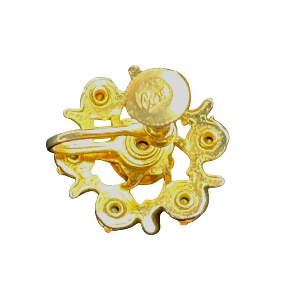 Purple Clear Rhinestone Brooch Earring Set Gold Tone Screw Back 50s Vintage Coro - Picture 6 of 6